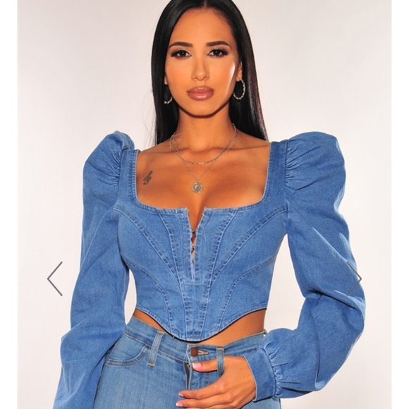 Hot Miami Styles Tops - Hot Miami Styles Denim Crop Top